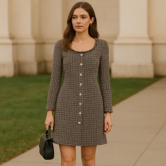 Gabby Skye Tweed Dress Sz 4 Ivy Preppy Academia 60s Mod Style Pearl Fringe Trim - Picture 1 of 12